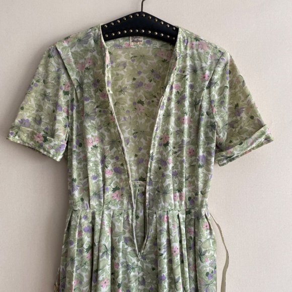 Vintage 1960s/50s Shelton Stroller Green Floral Belted Circle Skirt Dress M/L - Picture 5 of 15